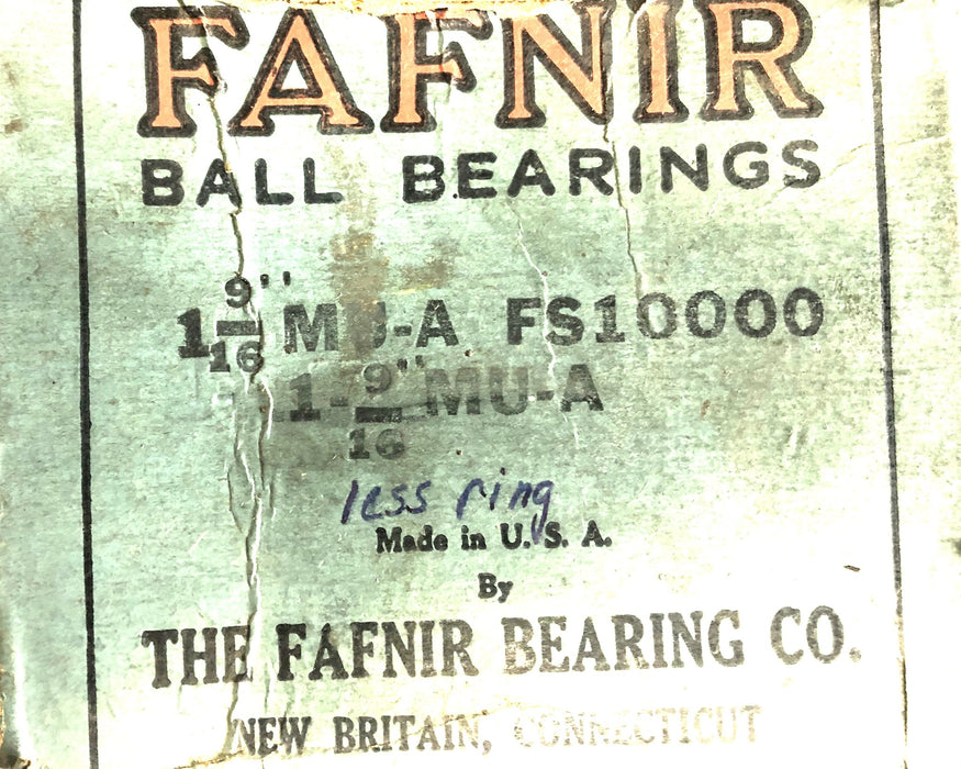 Fafnir Ball Bearing Insert MUA 1-9/16 FS10000 (SM1109KT) NOS