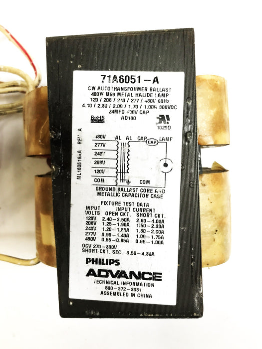 Philips Advance Core and Coil Metal Halide Ballast Kit 71A6051-001D NOS