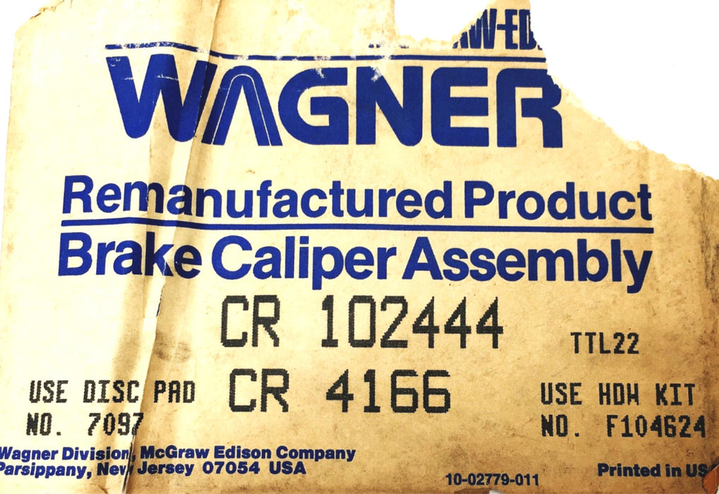 Wagner Disc Brake Caliper CR102444 (CR4166) REMANUFACTURED