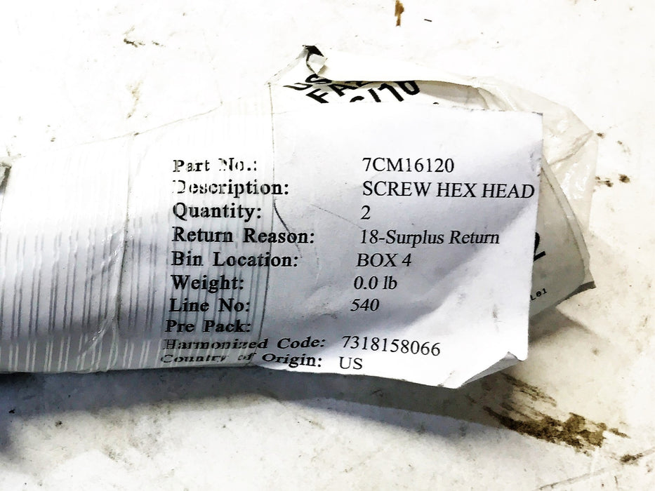 Bobcat Hex-Head Screw 7CM16120 [Lot of 2] NOS