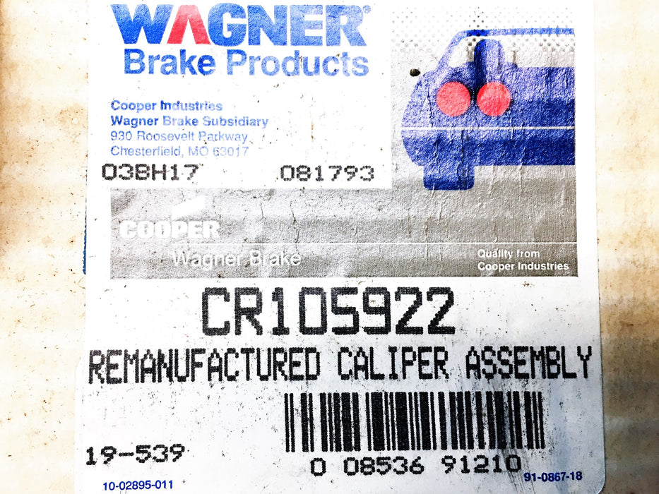 Wagner Disc Brake Caliper CR105922 REMANUFACTURED