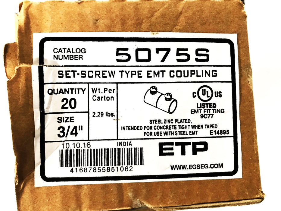 ETP 3/4" Set Screw Type Coupling 5075S [Lot of 3] NOS