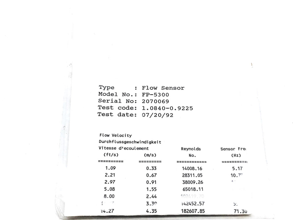 Omega Flow Sensor Meter With Operator Manual FP-5300 NOS