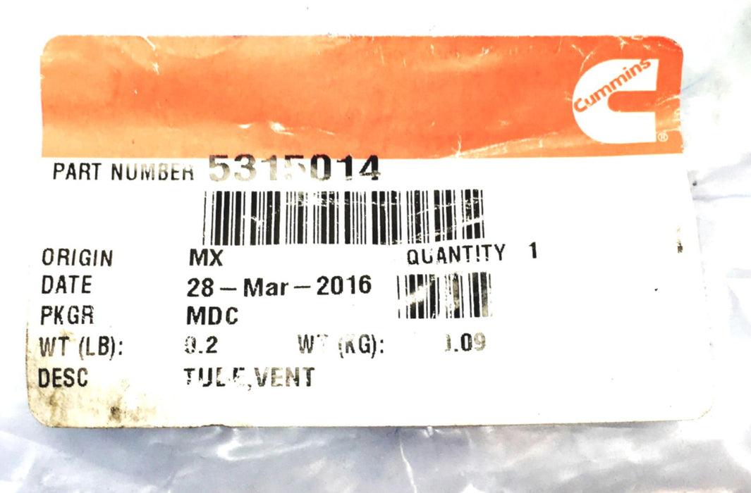 Cummins Vent Tube 3934046 NOS