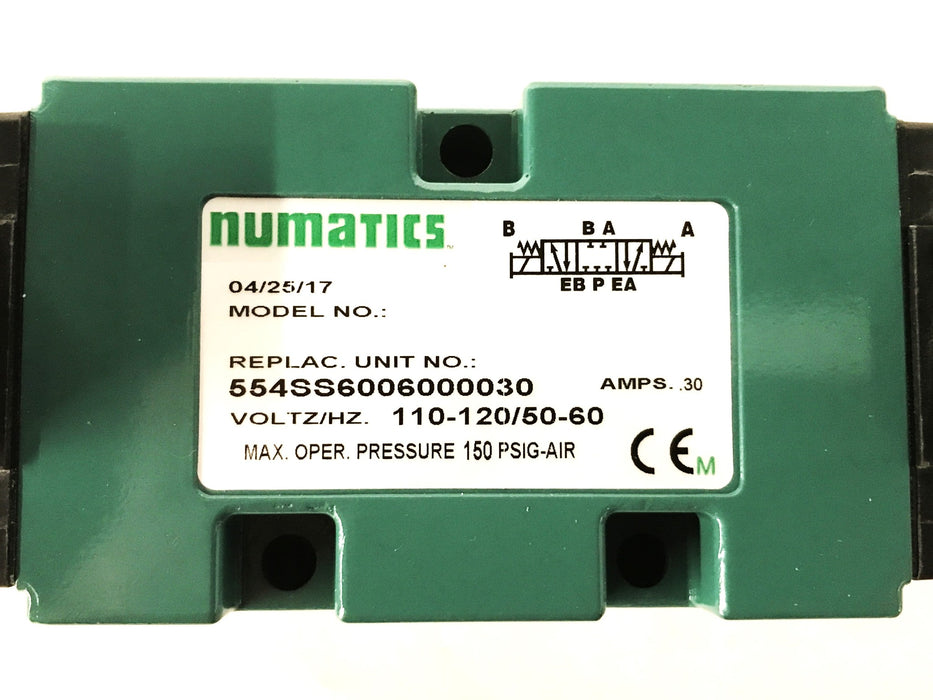Asco Numatics Solenoid Air Valve 554SS6006000030 (228-723) NOS