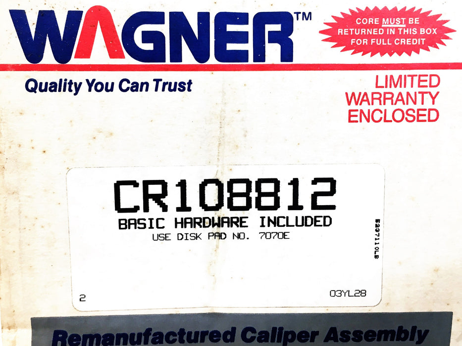 Wagner Disc Brake Caliper CR108812 REMANUFACTURED