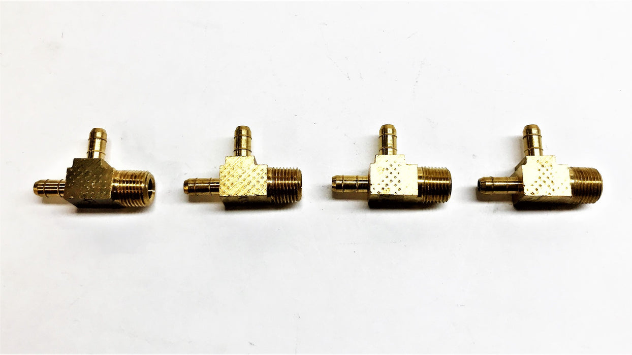 Parker 0.17" Barb x 0.17" Barb x 1/8" MNPT Brass Male Tee 231-4-2 [Lot of 4] NOS