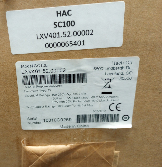 Hach "Model SC100" General Purpose Analyzer LXV401.52.00002 NOS