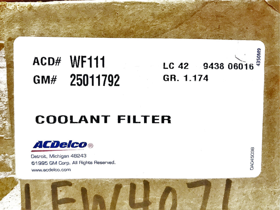 ACDelco Engine Coolant Filter WF111 NOS