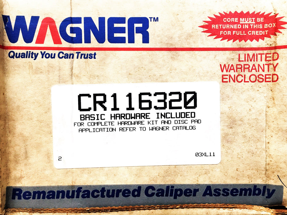Wagner Disc Brake Caliper CR116320 REMANUFACTURED