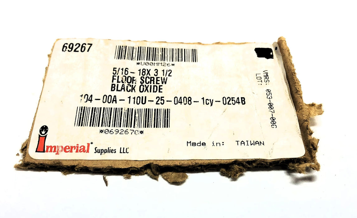 Imperial Box of (250) 5/16-18 x 3-1/2" Black Oxide Floor Screws 69267 NOS