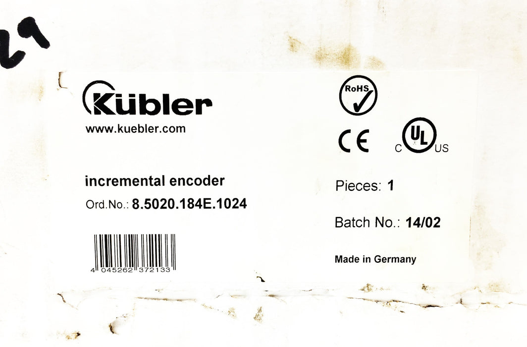 Kubler 5VDC 90mA Incremental Encoder 8.5020.184E.1024 USED