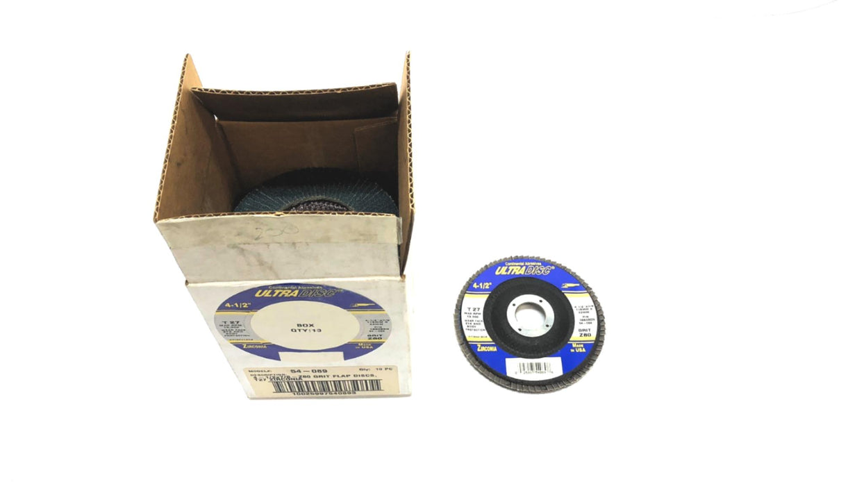UltraDisc Box of (10) 4-1/2" x 7/8" T27 Z80 Grit Flap Discs 186480N (54-089) NOS