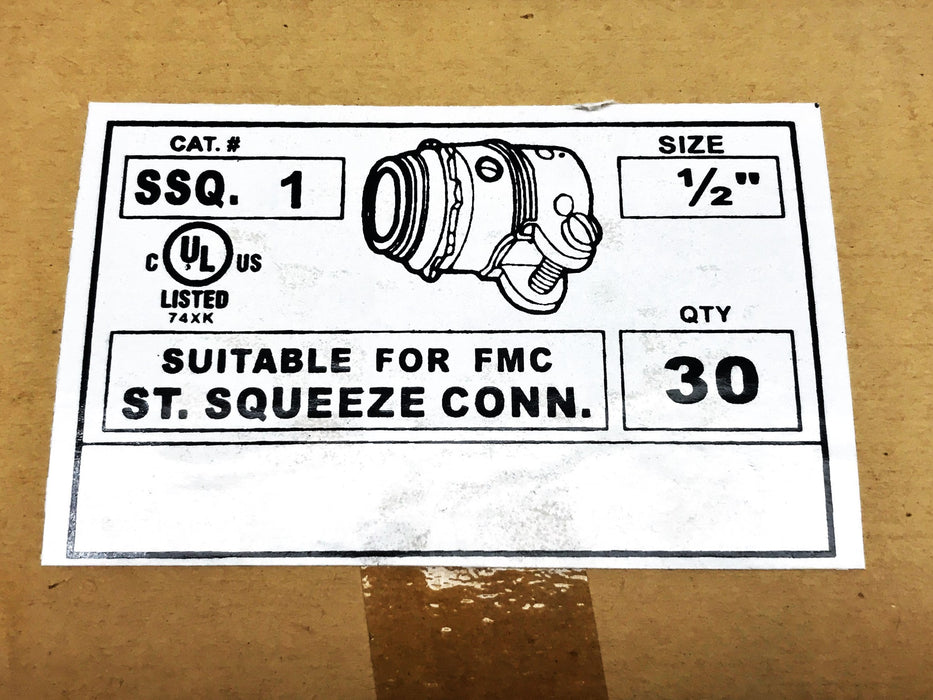 Unbranded 1/2" Zinc Squeeze Clamp Style Connector 6A416G [Box of 30] NOS