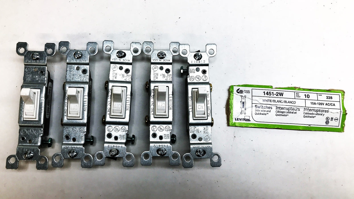 Leviton White Framed Toggle Wall Light Switch 1451-2W [Lot of 5] NOS