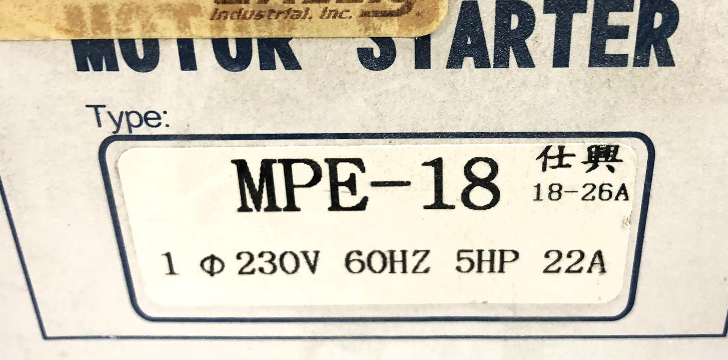 Sherndian Electric 230V 60HZ 5HP 22A Motor Starter MPE-18 USED