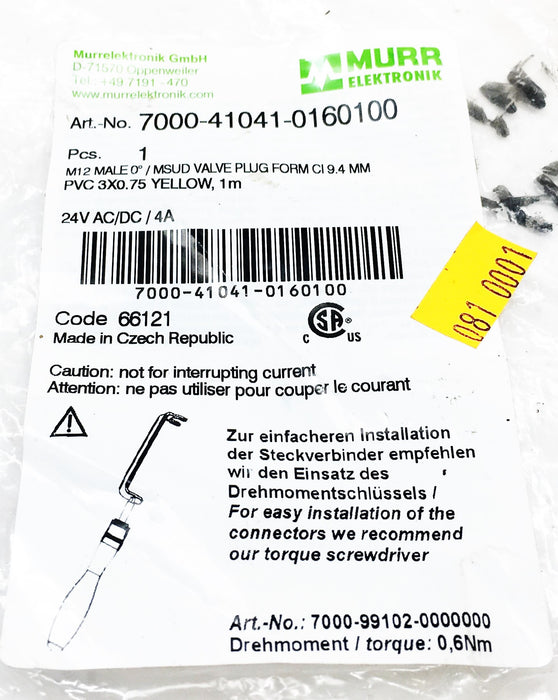 Murr Elektronik M12 Male 0 Degree Automation Cable 7000-41041-0160100 NOS