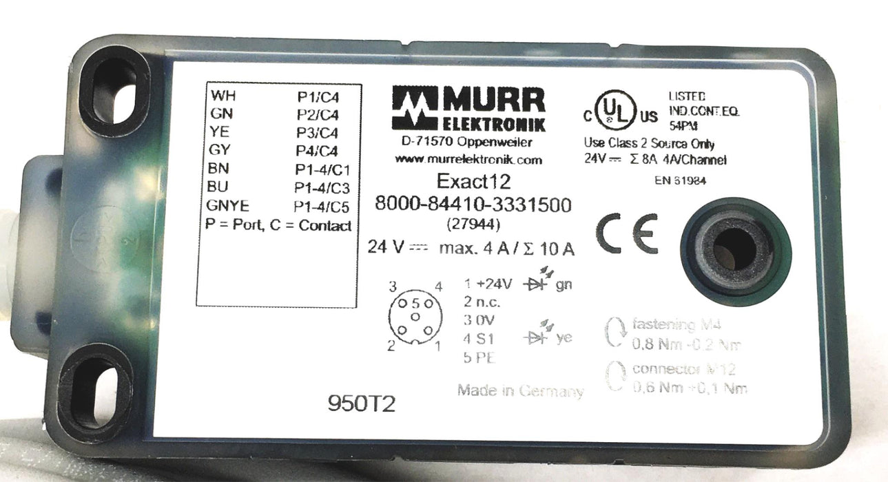 Murr Elektronik Exact 12 4XM12 4 Pole Moulded Cable 8000-84410-3331500 ...