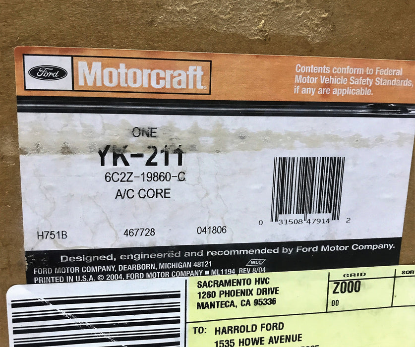 Motorcraft A/C Core Assembly YK-211 (6C2Z-19860-C) NOS