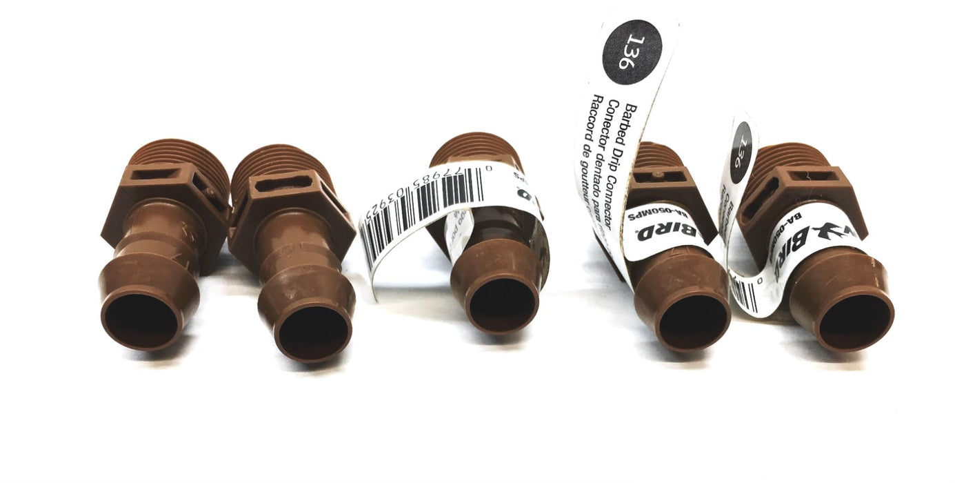Rain Bird 1/2 Inch Barbed Drip Connector BA-050MPS [Lot of 5] NOS