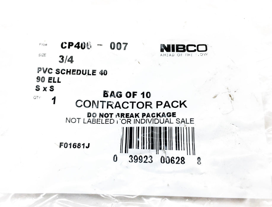 Nibco 3/4IN PVC SCH 40 90 Degree Elbow Plumbing Pipe CP406-007 [Lot of 5] NOS