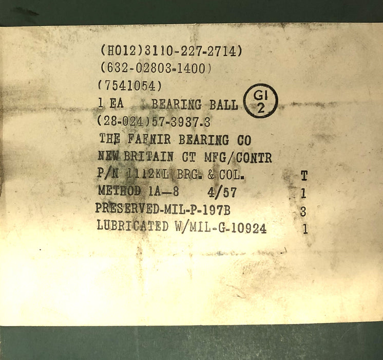 Fafnir Insert Ball Bearing 1112KL (SM1112K) NOS