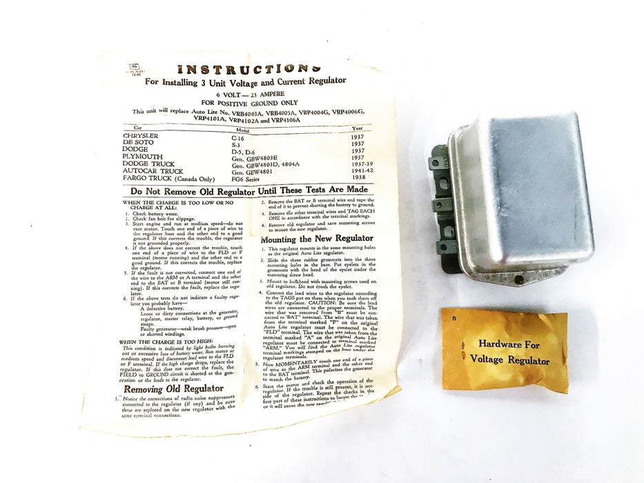 Auto Lite Voltage and Current Regulator VRB4003A NOS