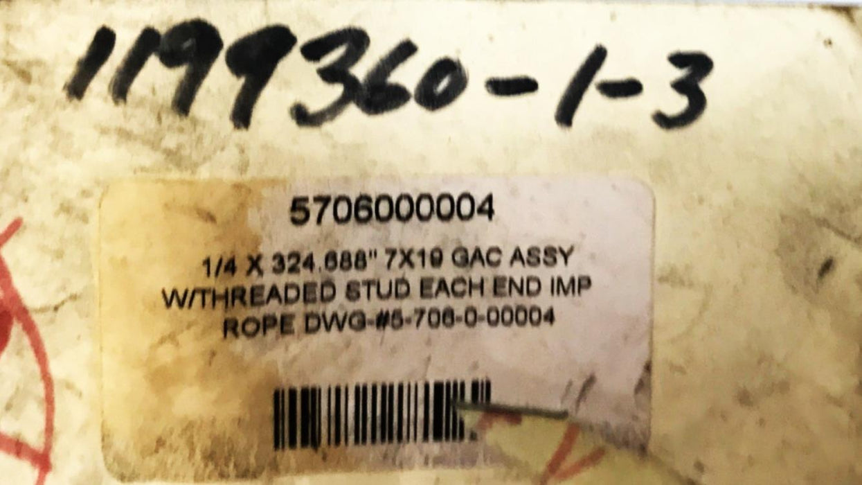 Unbranded 1/4" x 324.688" 7X19 Wire Rope 5706000004 [Lot of 2] NOS