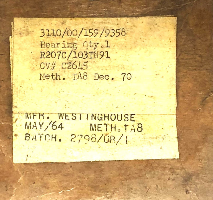 Westinghouse Cylindrical Roller Bearing R207C/103T891 NOS