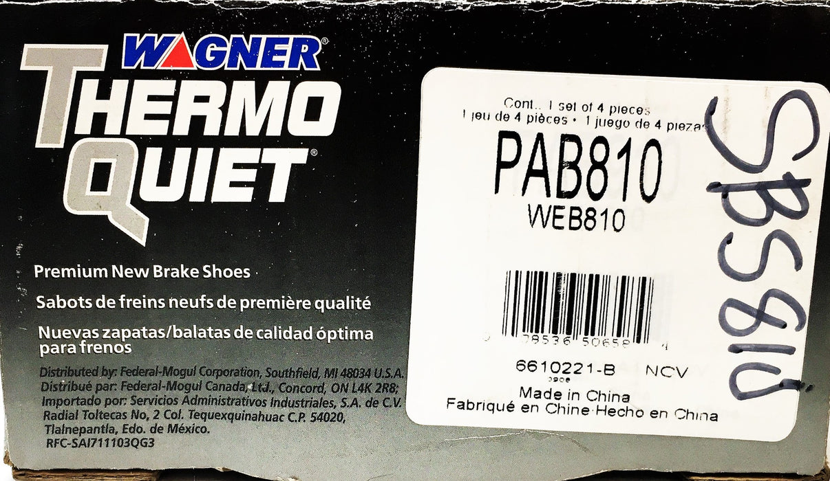 Wagner Thermo Quiet 4 Piece Set Brake Shoes PAB810 NOS