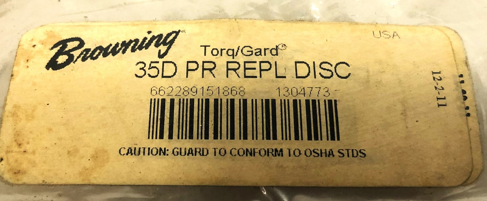 Browning Torq/Gard 2 Piece Set Torque Limiter Disc 35D PR REPL DISC NOS