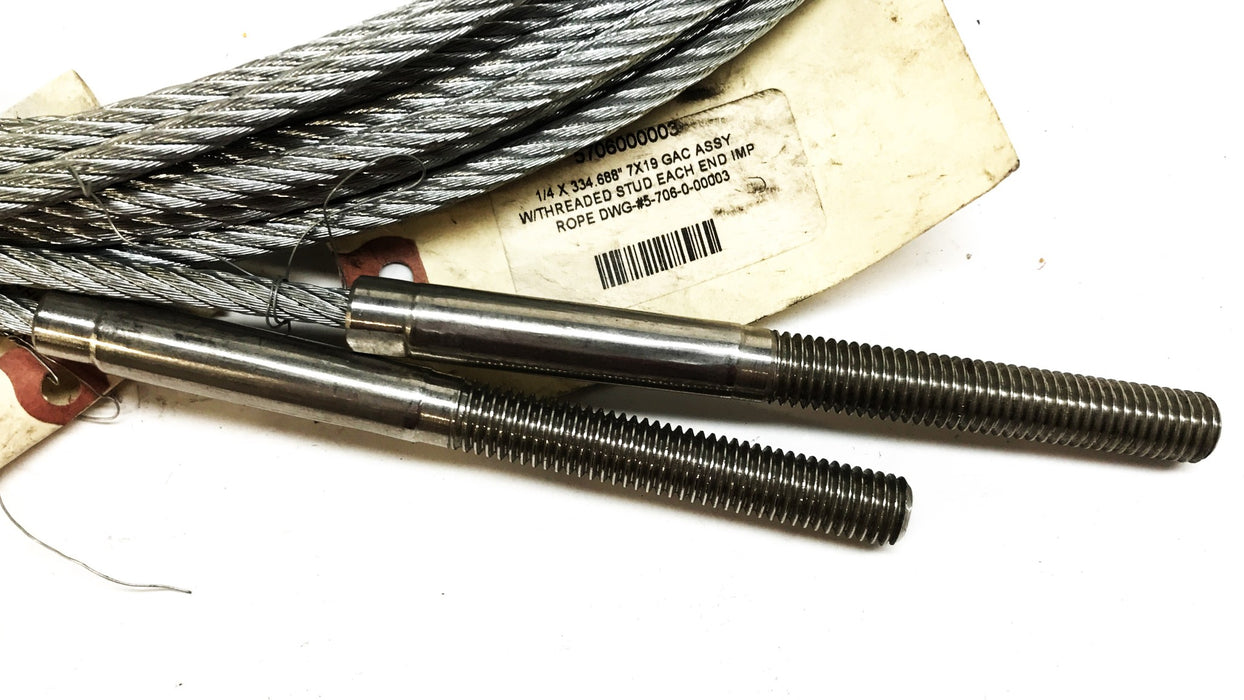 Unbranded 1/4" x 334.688" 7X19 Wire Rope 5706000003 [Lot of 2] NOS