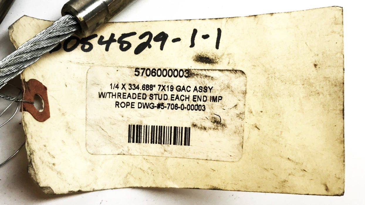 Unbranded 1/4" x 334.688" 7X19 Wire Rope 5706000003 [Lot of 2] NOS