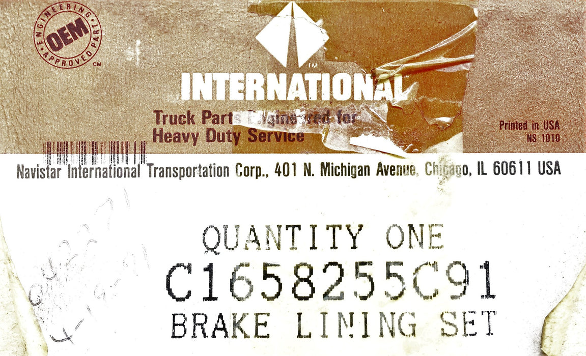 International/Navistar Brake Lining Set 1658255C91 (C1658255C91) NOS