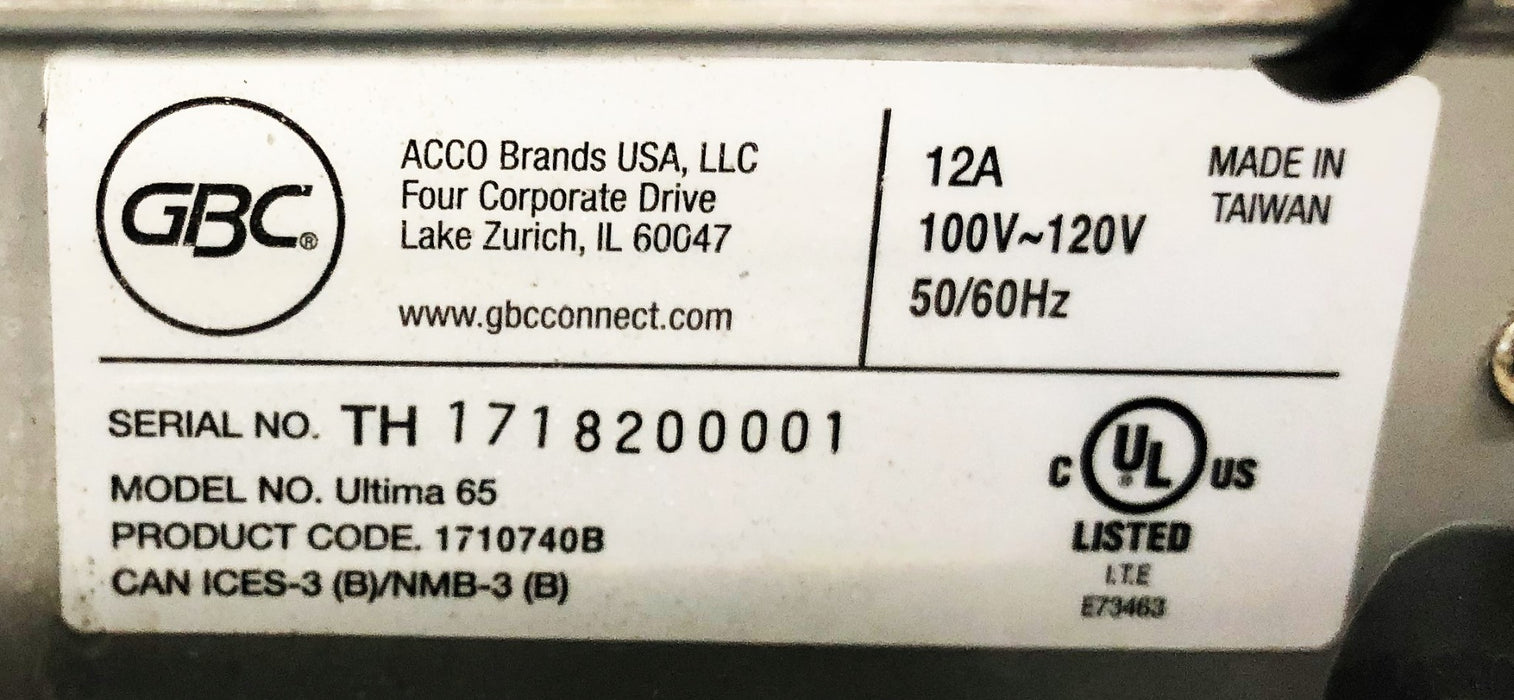 GBC Ultima 65 100-120V 50/60Hz Thermal Roll Laminator 1710740B USED