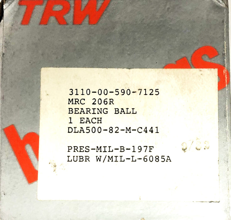 MRC TRW Angular Contact Ball Bearing 206R NOS