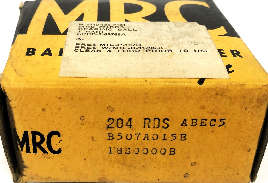 MRC ABEC 5 Angular Contact Ball Bearing Pair 204RDS NOS