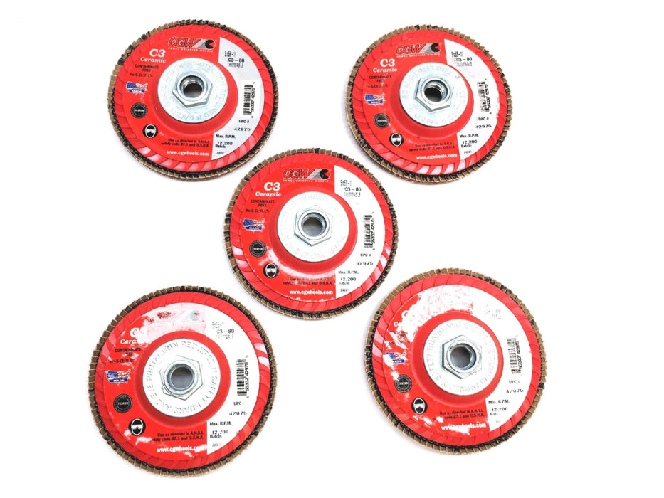 CGW 5X5/8-11 Trimmable Ceramic Flap Disc 12,200 Max RPM C3-80 [Lot of 5] NOS