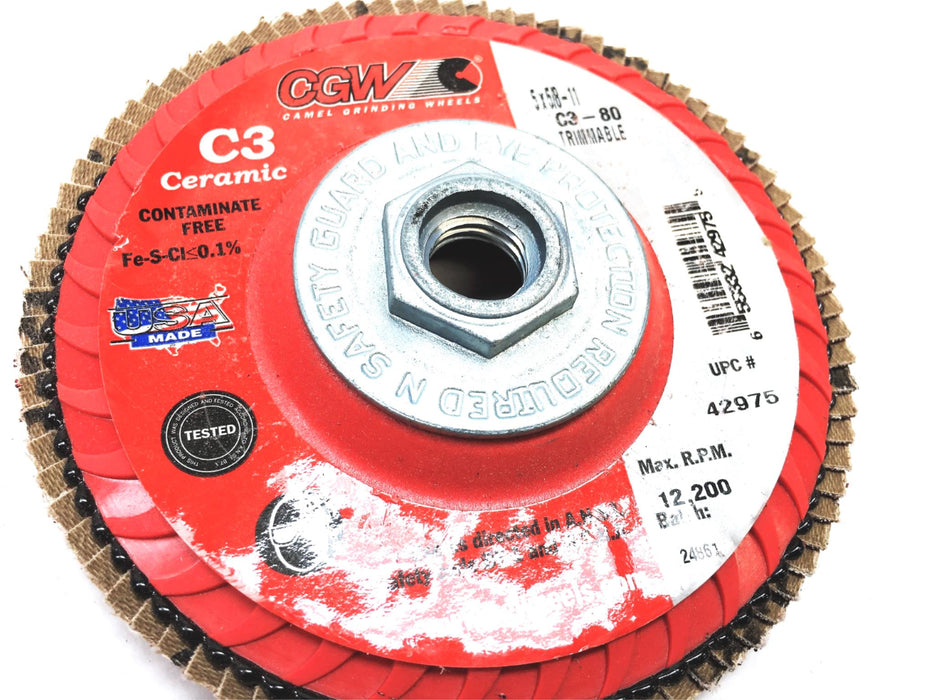 CGW 5X5/8-11 Trimmable Ceramic Flap Disc 12,200 Max RPM C3-80 [Lot of 5] NOS