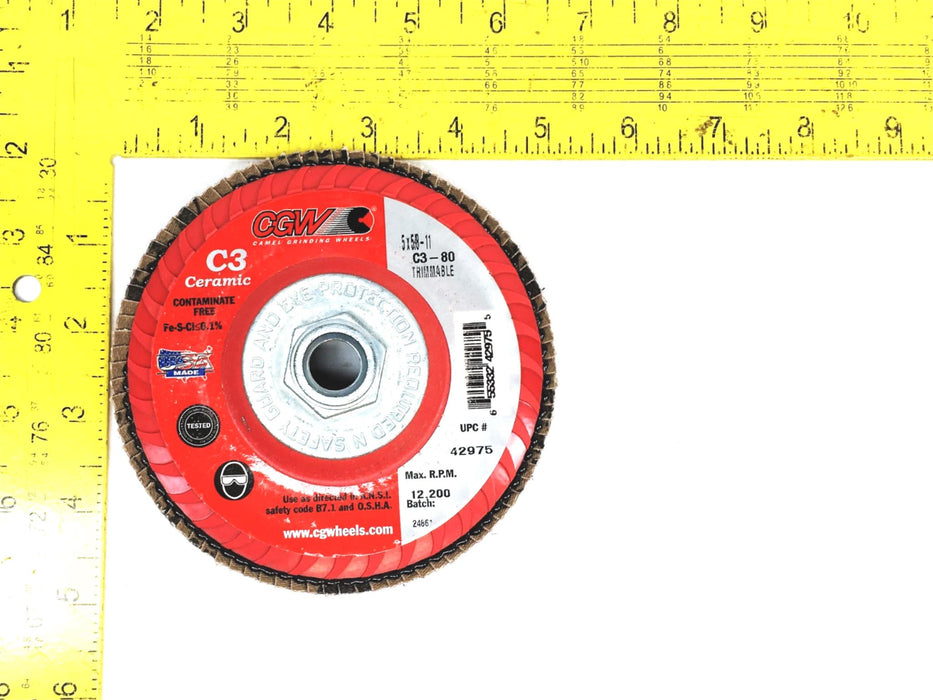 CGW 5X5/8-11 Trimmable Ceramic Flap Disc 12,200 Max RPM C3-80 [Lot of 5] NOS
