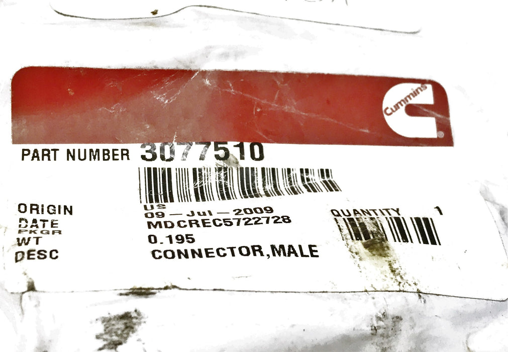 Cummins OEM Male Connector 3077510 NOS