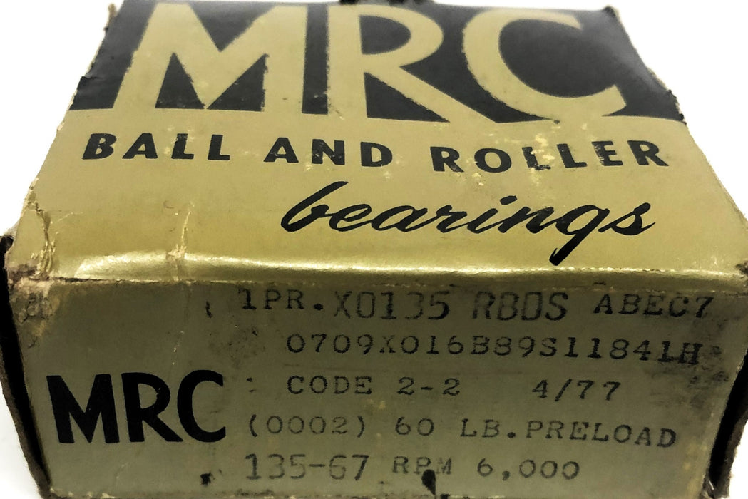 MRC ABEC 7 Angular Contact Ball Bearing Pair X0135-RBDS (135-37, 135-RBDS) NOS