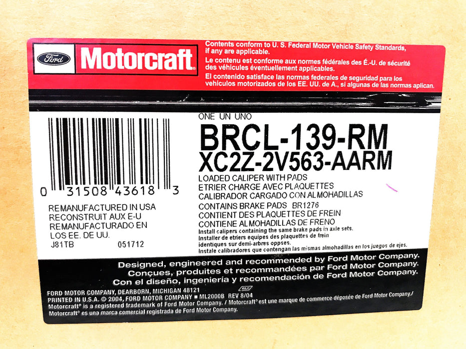 Motorcraft Ford OEM Remanufactured Left Brake Caliper BRCL-139-RM NOS