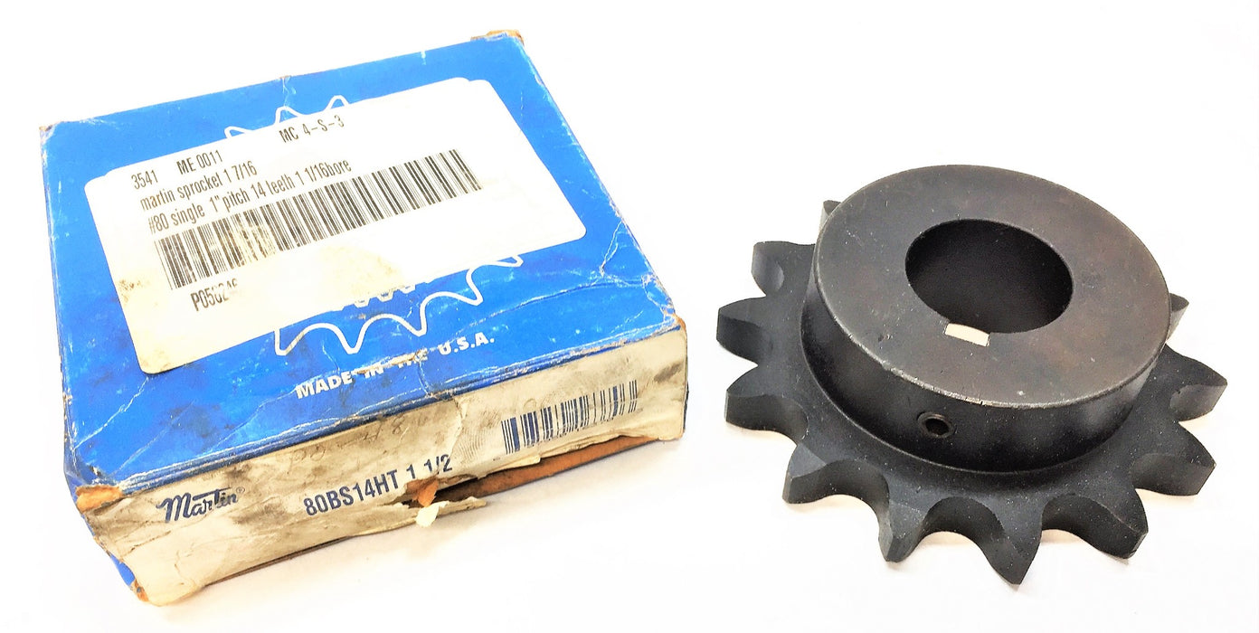 MARTIN Single Sprocket 1" Pitch 14-Teeth 1-1/16" Bore 80BS14HT 1-1/2" NOS