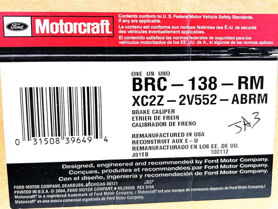 Motorcraft Ford OEM Remanufactured Rear RH Brake Caliper BRC-138-RM NOS