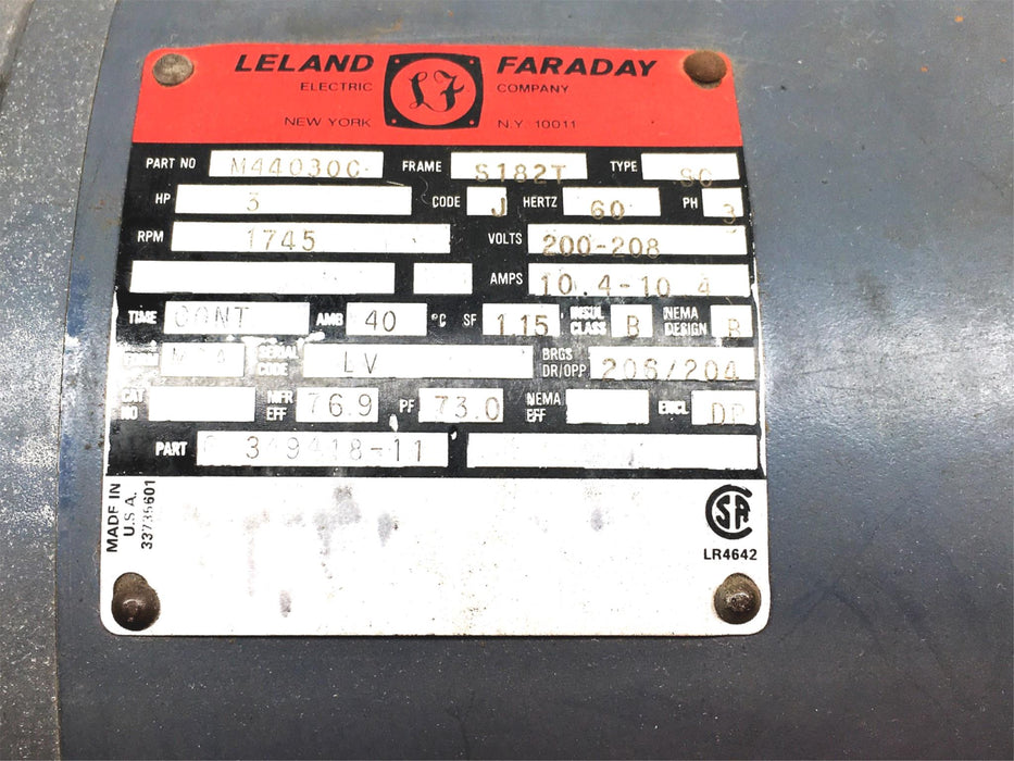 Leland Faraday 200-208V 10.4Amp 60Hz Industrial Motor M44030C REFURBISHED