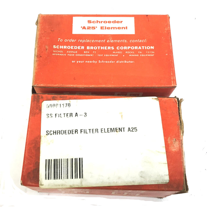 Schroeder Hydraulic Filter Element A-25 [Lot of 2] NOS