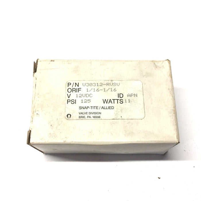 Snap-Tite/Allied Solenoid Valve 12VDC 125PSI 11W V30312-RVSV NOS