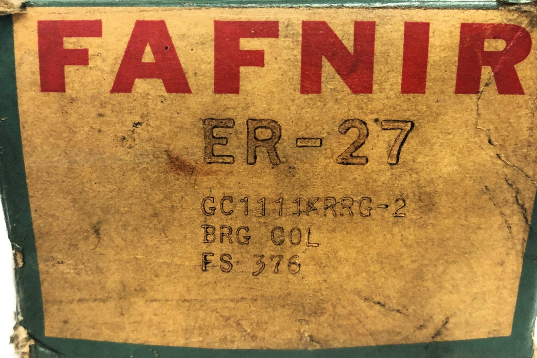 Fafnir Pillow Block Ball Bearing Insert ER-27 (GC1111KRRG-2, FS-376) NOS