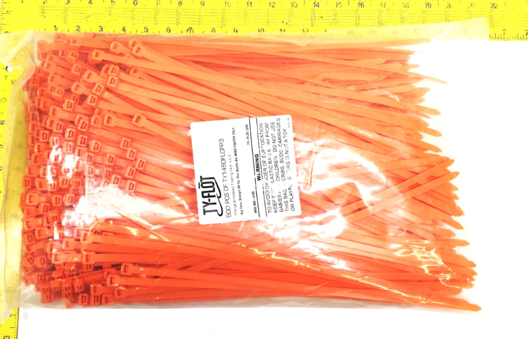 Ty-Flot 500 Pcs Orange Floating 14.6X0.3 Inch 50LB Cable Ties TY1450FLCPP3 NOS